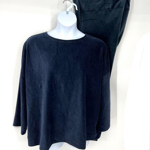 J. Jill Purejill Blue Velour Velvet Cotton Blend Stretch Top and Pants Size 2X - Picture 1 of 12